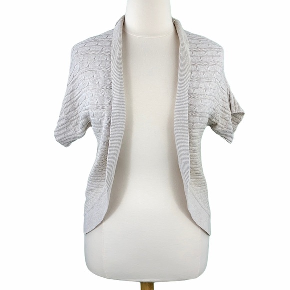 Lane Bryant Beige Open Front Short Sleeve Cable Knit Cardigan